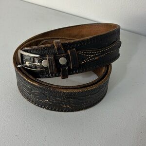 Looper‎ Men's Brown Leather Belt Tooled Vintage Western Cowboy Classic Size 40